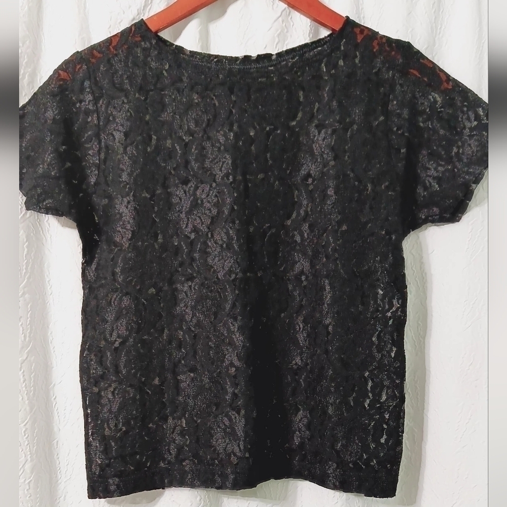 3X$25.  Womens Medium Black Lace Sheer Short Sleeve T Shirt Casual
